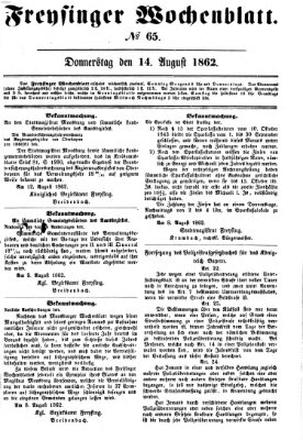 Freisinger Wochenblatt Donnerstag 14. August 1862