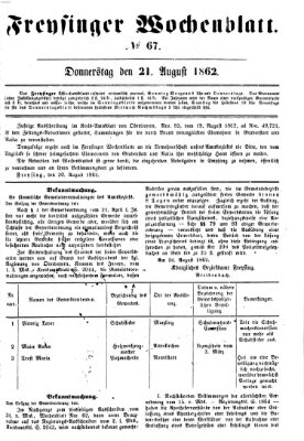 Freisinger Wochenblatt Donnerstag 21. August 1862