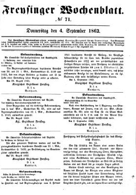 Freisinger Wochenblatt Donnerstag 4. September 1862