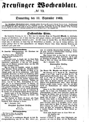 Freisinger Wochenblatt Donnerstag 11. September 1862