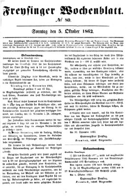 Freisinger Wochenblatt Sonntag 5. Oktober 1862