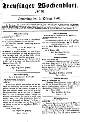 Freisinger Wochenblatt Donnerstag 9. Oktober 1862