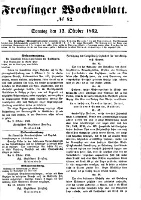 Freisinger Wochenblatt Sonntag 12. Oktober 1862