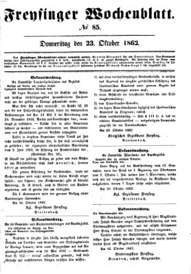 Freisinger Wochenblatt Donnerstag 23. Oktober 1862