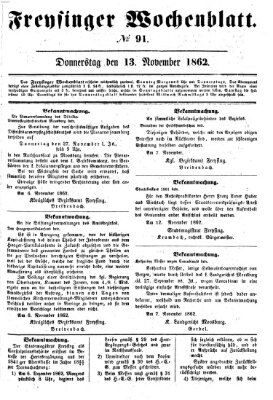 Freisinger Wochenblatt Donnerstag 13. November 1862