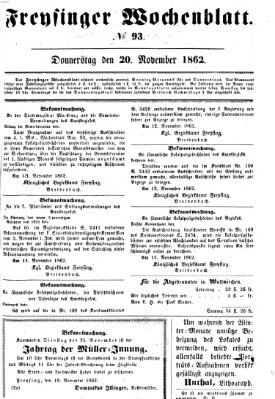 Freisinger Wochenblatt Donnerstag 20. November 1862