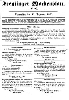 Freisinger Wochenblatt Donnerstag 11. Dezember 1862