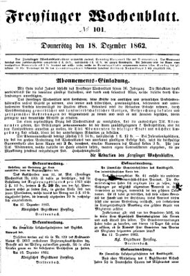 Freisinger Wochenblatt Donnerstag 18. Dezember 1862