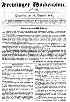 Freisinger Wochenblatt Donnerstag 25. Dezember 1862