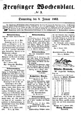 Freisinger Wochenblatt Donnerstag 8. Januar 1863