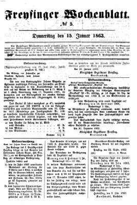 Freisinger Wochenblatt Donnerstag 15. Januar 1863