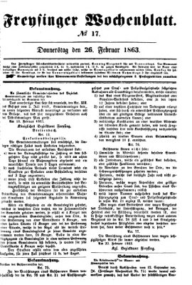 Freisinger Wochenblatt Donnerstag 26. Februar 1863