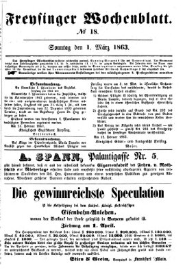 Freisinger Wochenblatt Sonntag 1. März 1863