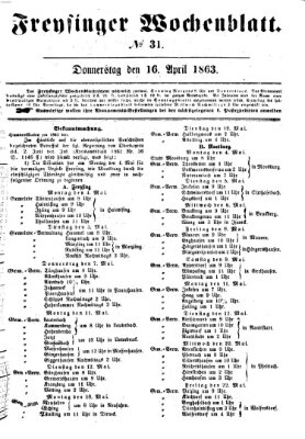 Freisinger Wochenblatt Donnerstag 16. April 1863