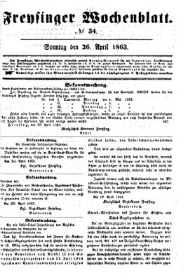 Freisinger Wochenblatt Sonntag 26. April 1863