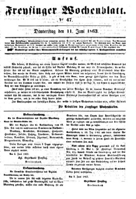 Freisinger Wochenblatt Donnerstag 11. Juni 1863