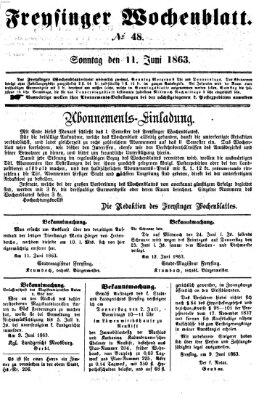 Freisinger Wochenblatt Donnerstag 11. Juni 1863