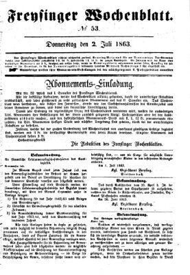 Freisinger Wochenblatt Donnerstag 2. Juli 1863