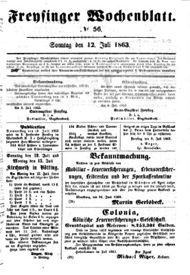 Freisinger Wochenblatt Sonntag 12. Juli 1863