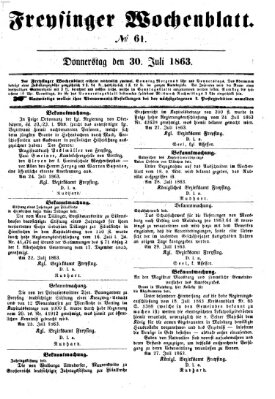 Freisinger Wochenblatt Donnerstag 30. Juli 1863