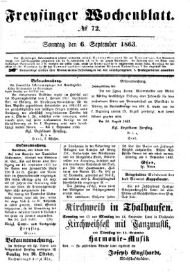 Freisinger Wochenblatt Sonntag 6. September 1863