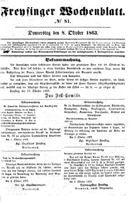 Freisinger Wochenblatt Donnerstag 8. Oktober 1863