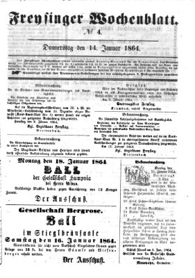 Freisinger Wochenblatt Donnerstag 14. Januar 1864