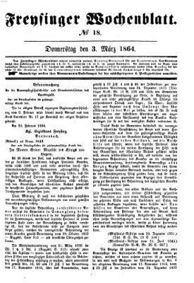 Freisinger Wochenblatt Donnerstag 3. März 1864