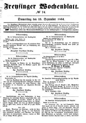 Freisinger Wochenblatt Donnerstag 15. September 1864