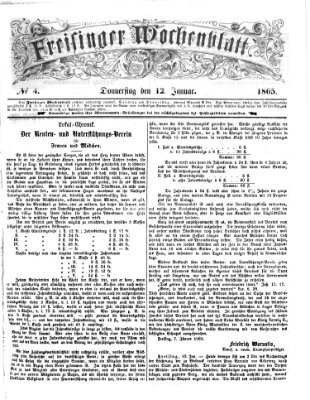 Freisinger Wochenblatt Donnerstag 12. Januar 1865