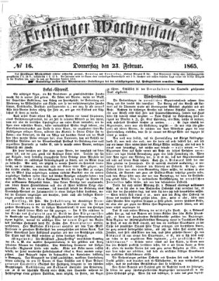 Freisinger Wochenblatt Donnerstag 23. Februar 1865