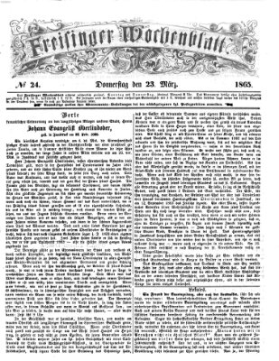 Freisinger Wochenblatt Donnerstag 23. März 1865