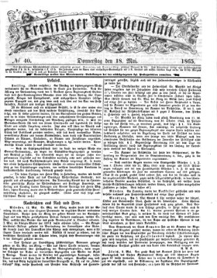 Freisinger Wochenblatt Donnerstag 18. Mai 1865