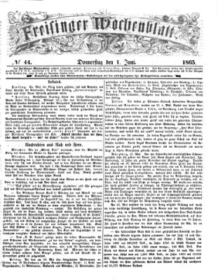 Freisinger Wochenblatt Donnerstag 1. Juni 1865