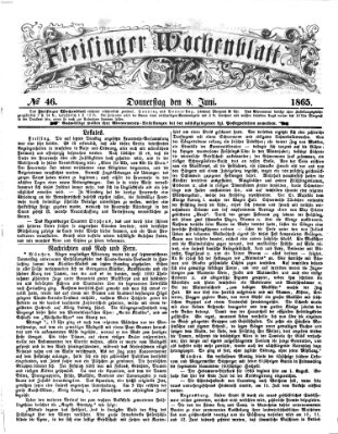 Freisinger Wochenblatt Donnerstag 8. Juni 1865