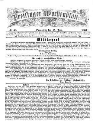 Freisinger Wochenblatt Donnerstag 15. Juni 1865