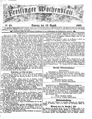 Freisinger Wochenblatt Sonntag 13. August 1865