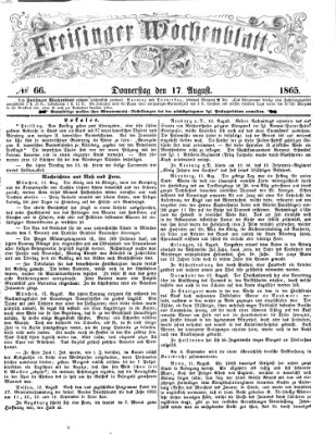 Freisinger Wochenblatt Donnerstag 17. August 1865