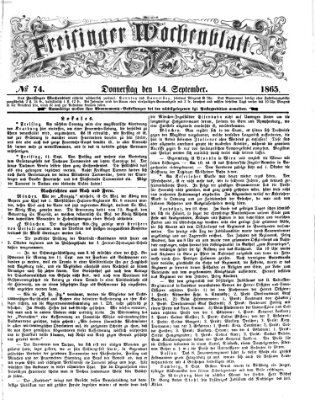 Freisinger Wochenblatt Donnerstag 14. September 1865