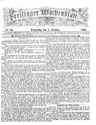 Freisinger Wochenblatt Donnerstag 5. Oktober 1865