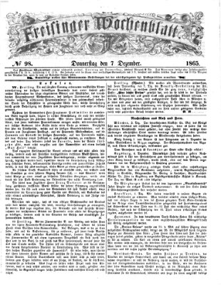 Freisinger Wochenblatt Donnerstag 7. Dezember 1865