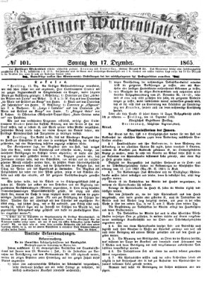 Freisinger Wochenblatt Sonntag 17. Dezember 1865