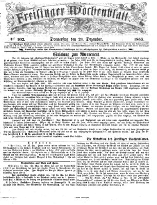 Freisinger Wochenblatt Donnerstag 21. Dezember 1865