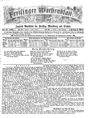 Freisinger Wochenblatt Freitag 6. April 1866