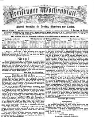 Freisinger Wochenblatt Freitag 13. April 1866