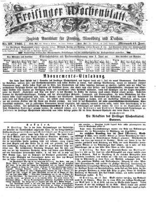 Freisinger Wochenblatt Mittwoch 13. Juni 1866