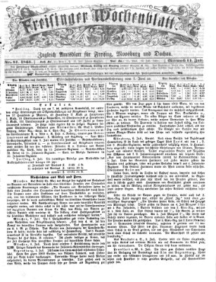 Freisinger Wochenblatt Mittwoch 11. Juli 1866