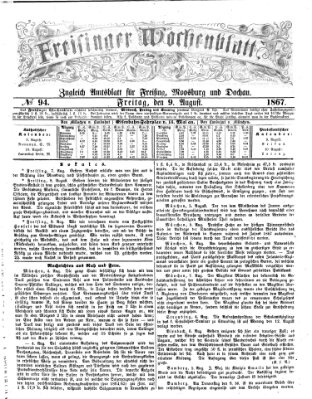 Freisinger Wochenblatt Freitag 9. August 1867