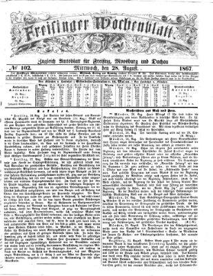 Freisinger Wochenblatt Mittwoch 28. August 1867