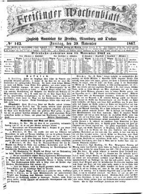 Freisinger Wochenblatt Freitag 29. November 1867